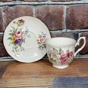 Vintage Royal Winchester Bone China England Teacup and Saucer Set Floral Kitschy